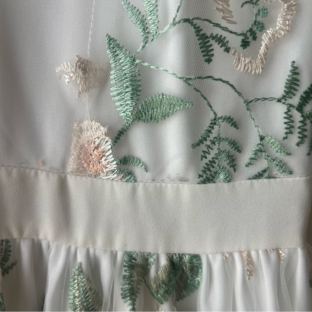 Polagram Floral Appliqué Tulle Midi Dress White Green Pink M - Picture 12 of 12